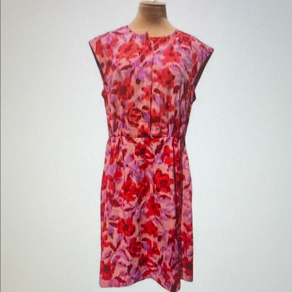 Floral Midi Dress in Red and Pink